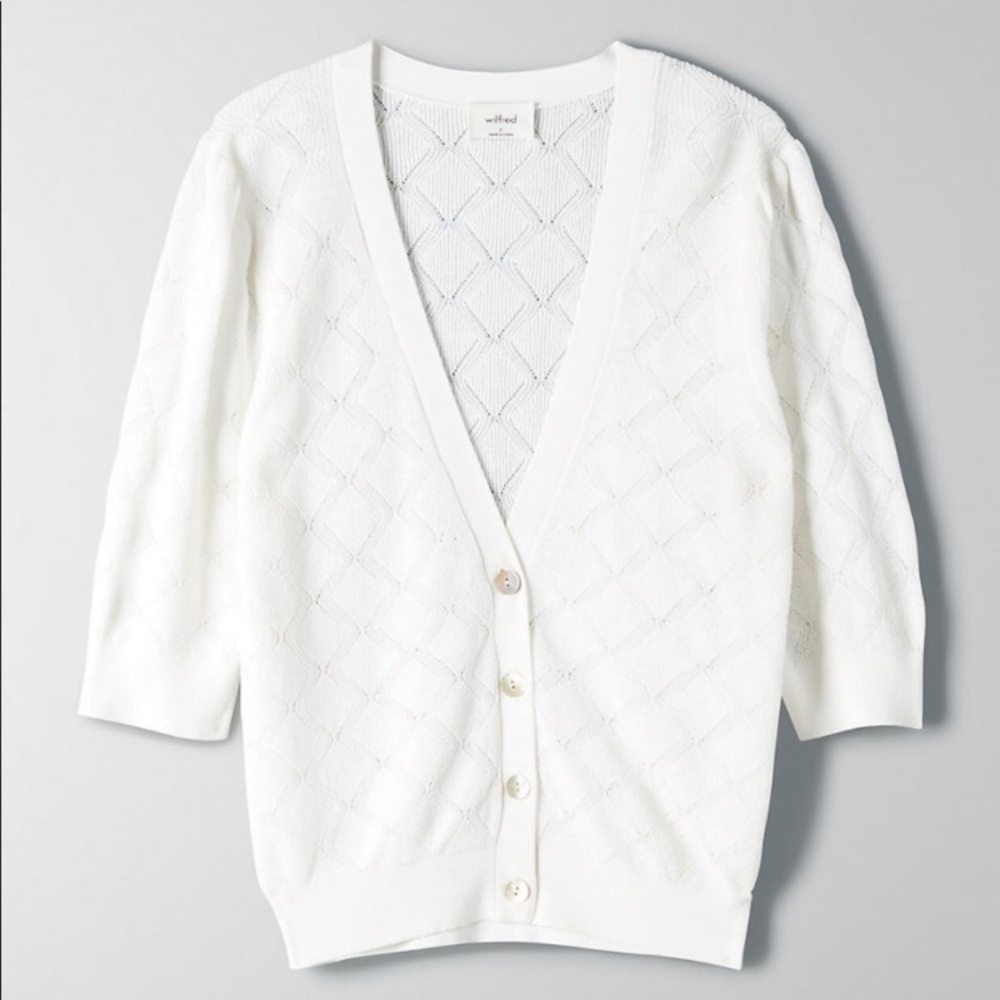 Aritzia White Textured V-Neck Cardigan